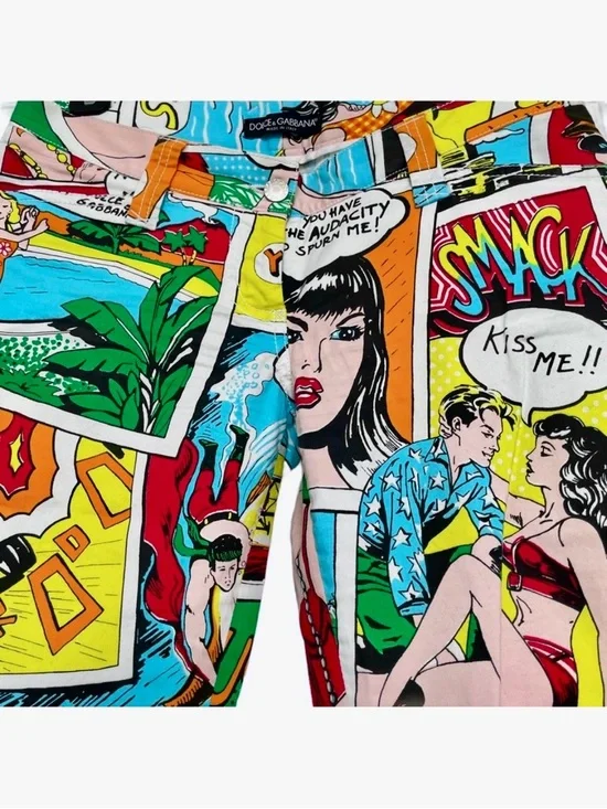 Dolce & Gabbana Comic Print Pants Multicolor Pop Art Slim Fit Statement ~Sz 4 US - Picture 6 of 10
